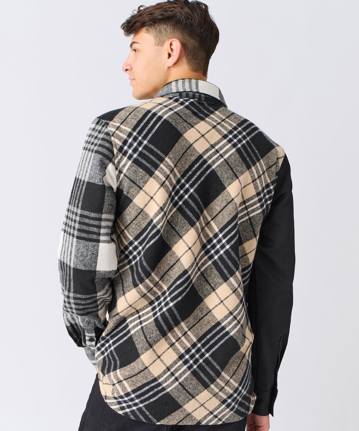 Reason Clothing Exclusive Snakes Flannel Checkered Button Down Long Sleeve Shirt - Grey