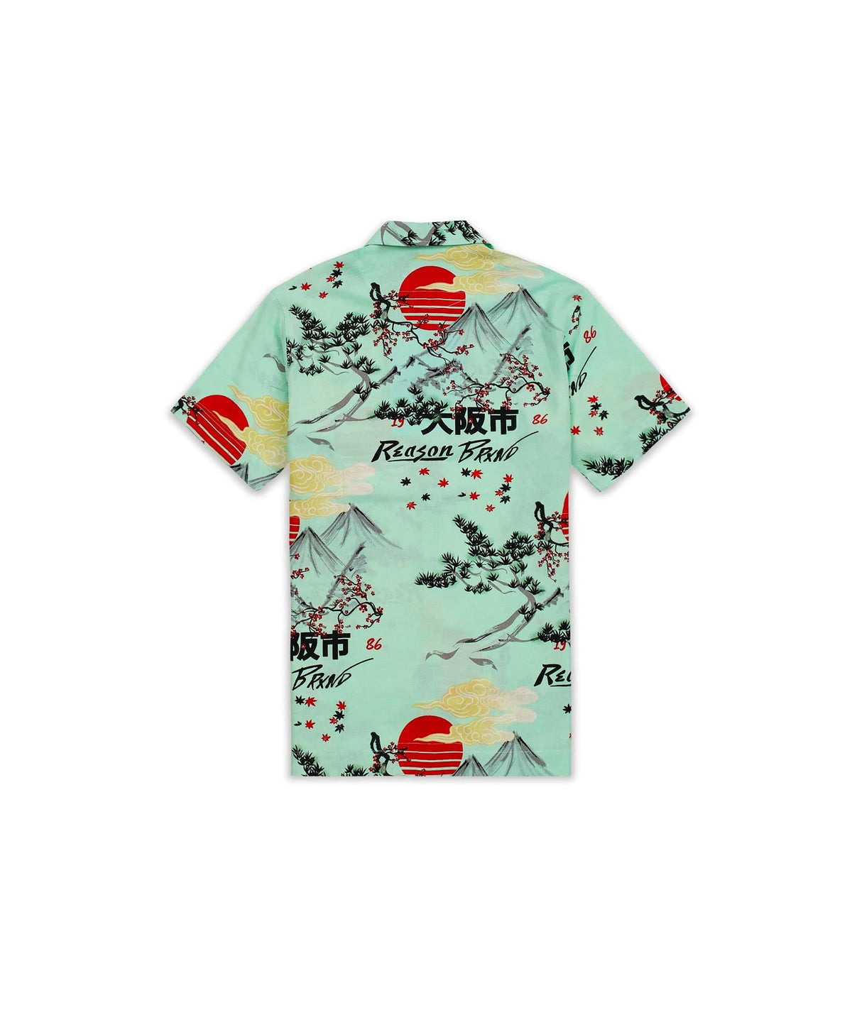 Reason Clothing Exclusive Mount Fuji Viscose Button-Down Short Sleeve Shirt - Mint