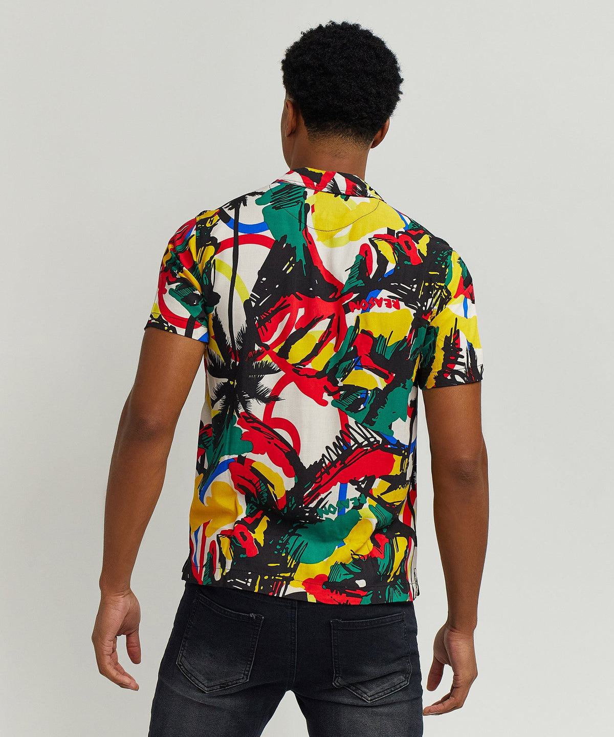 Reason Clothing Recommended Abstract Viscose Button-Down Short Sleeve Shirt - Multicolor