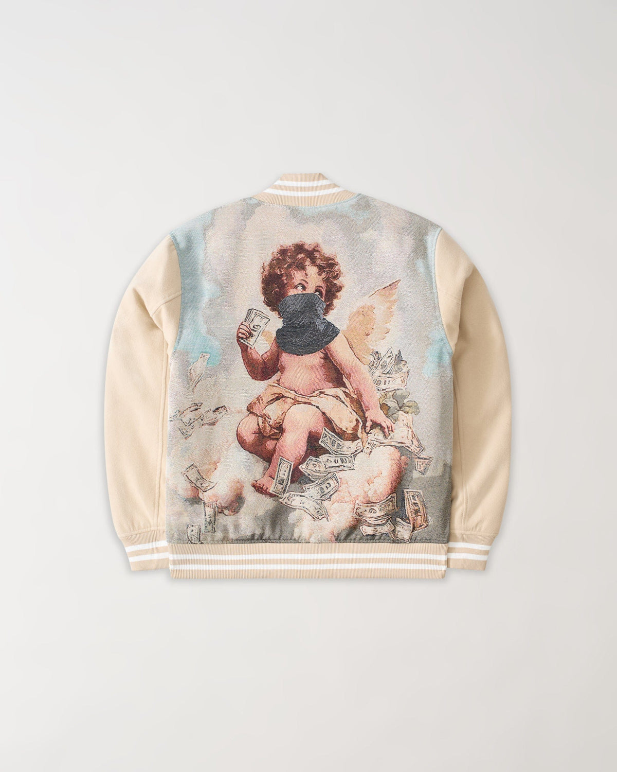 Reason Clothing Featured Cherub Tapestry Varsity Jacket - Khaki
