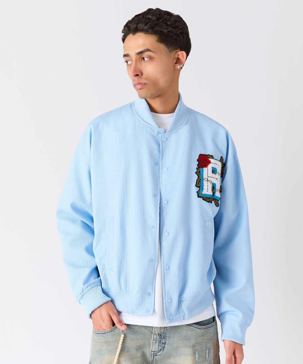 Reason Clothing Quality Coaches Chenille Jacket - Light Blue