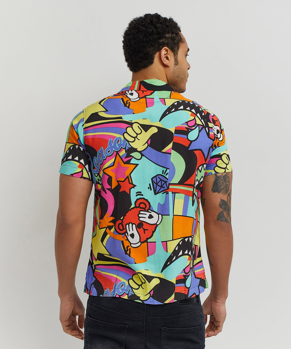 Reason Clothing Everyday Trippy Viscose Button-Down Short Sleeve Shirt - Multicolor