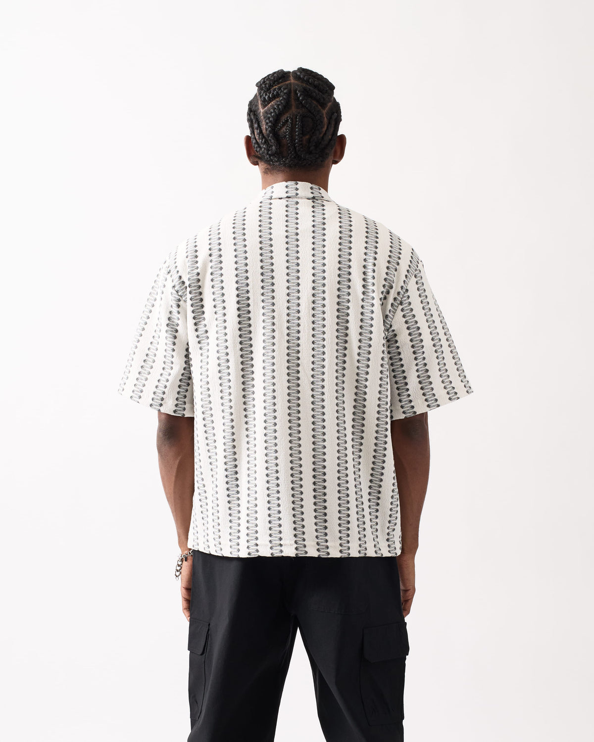 Reason Clothing Quality Textured Streamlined Button Down Shirt - Grey White