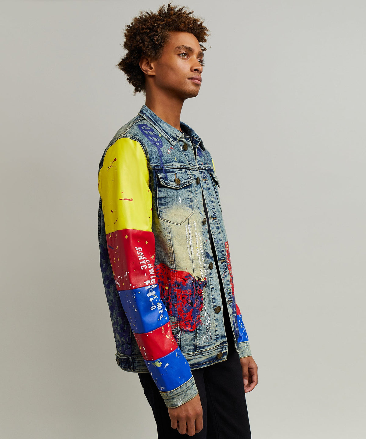 Reason Clothing Best Seller Greenwich Denim Jacket With Graphic Detail