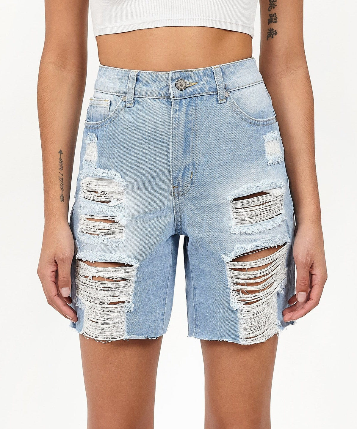 Reason Clothing Value Sofia Women's Distressed High-Waist Denim Shorts - Blue