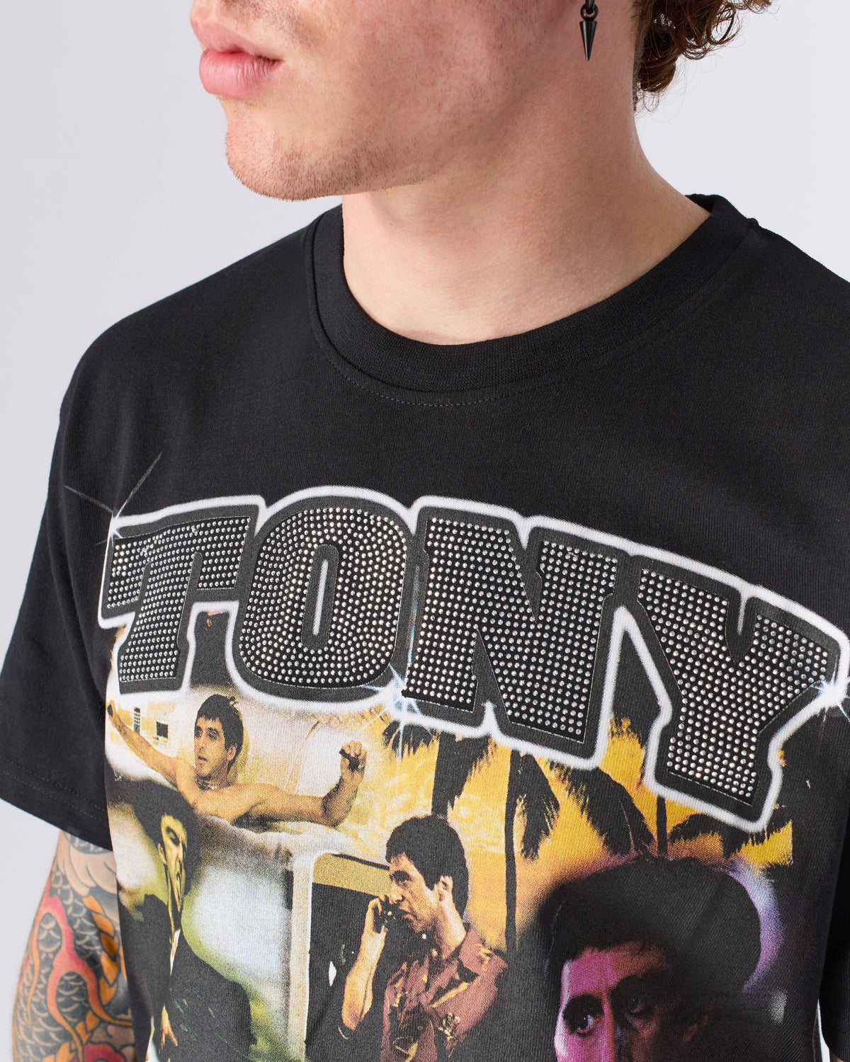 Reason Clothing Latest Scarface "Tony Montana" Rhinestone Tee - Black