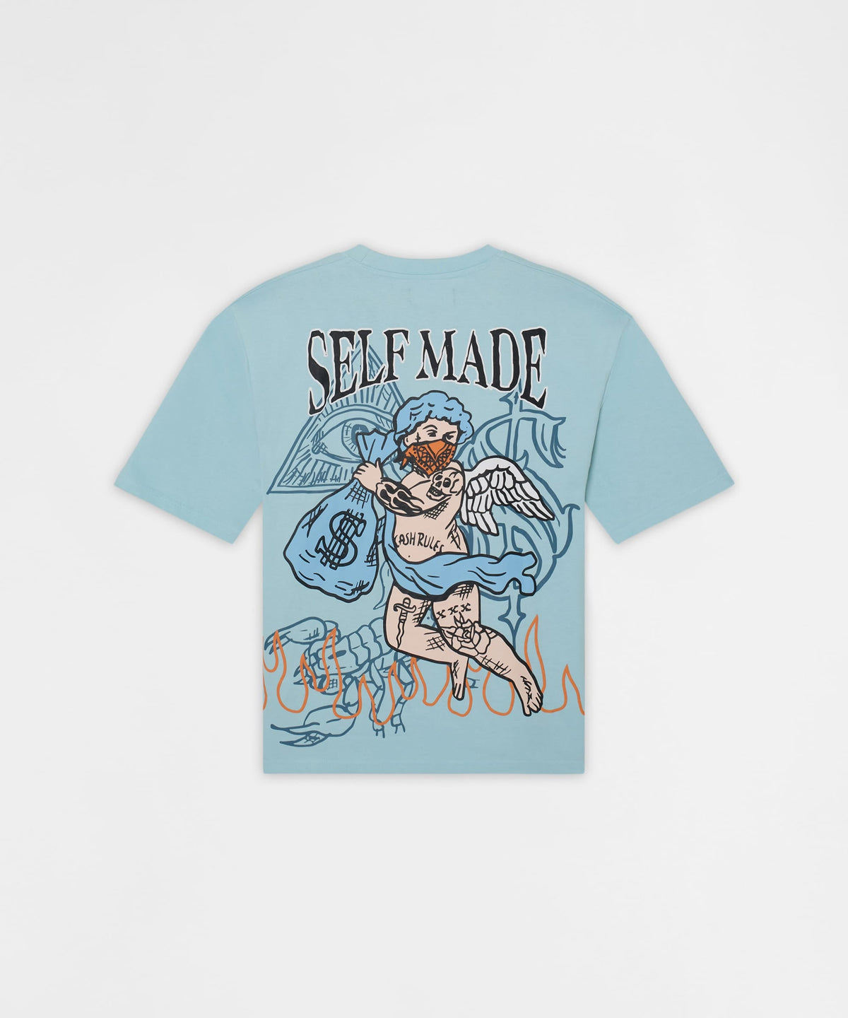 Reason Clothing Latest Plus Size Self Made Embroidered Short Sleeve Tee - Light Blue