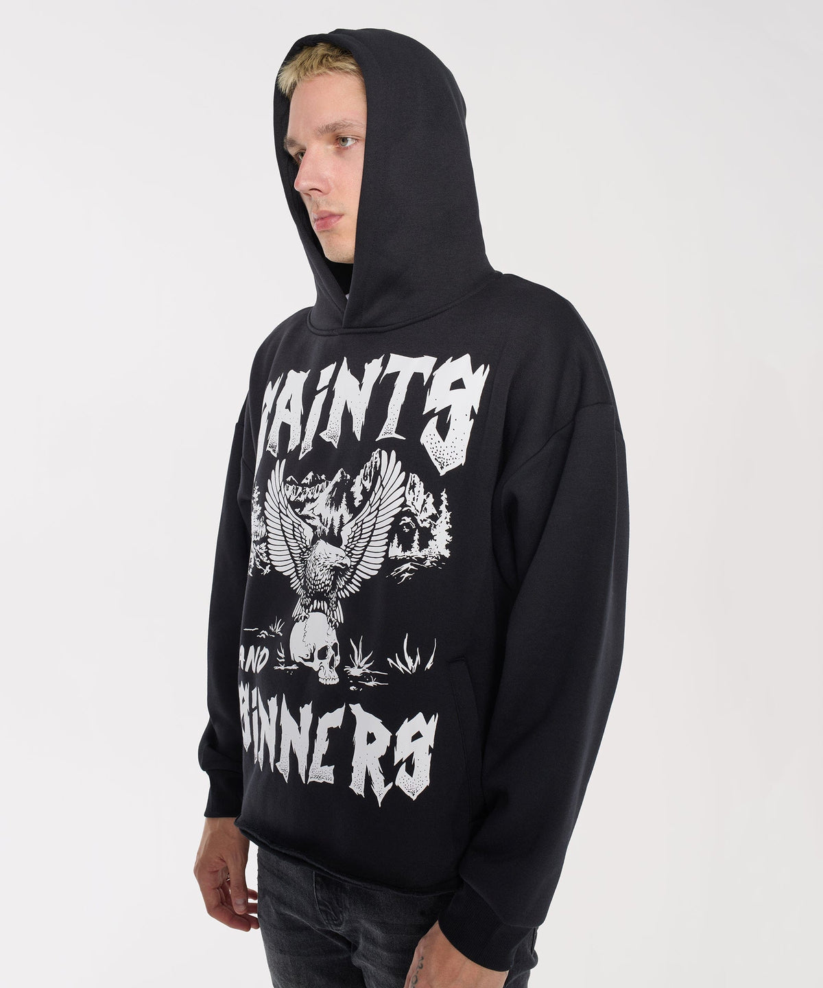 Reason Clothing Smart Buy Saints and Sinners Graphic Long Sleeve Hoodie - Black