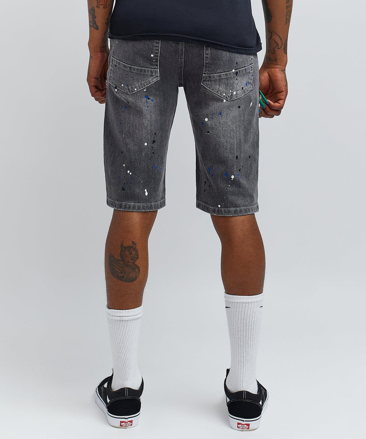 Reason Clothing Signature Vincent Grey Paint Splatter Jean Shorts