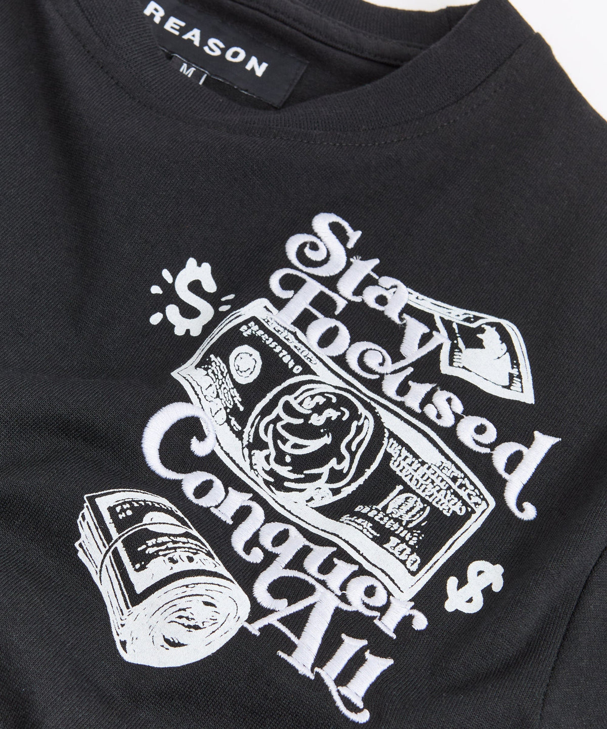 Reason Clothing Exclusive Big Checks Embroidered Short Sleeve Tee - Black
