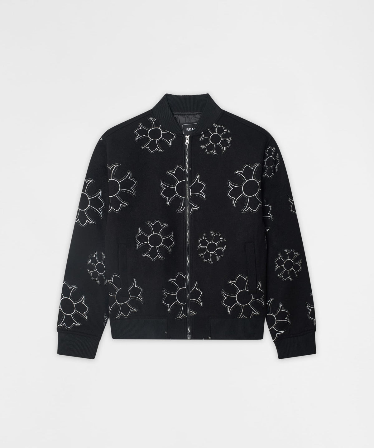 Reason Clothing Featured Cross Applique Wool Varsity Jacket - Black