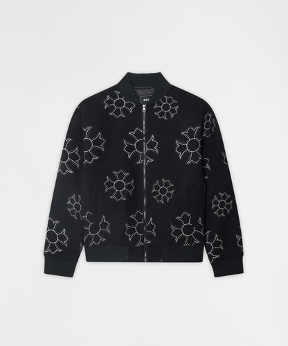 Reason Clothing Featured Cross Applique Wool Varsity Jacket - Black