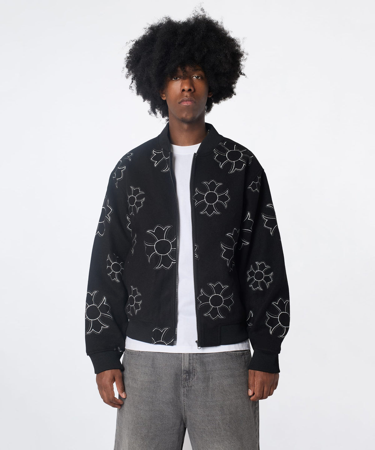 Reason Clothing Featured Cross Applique Wool Varsity Jacket - Black