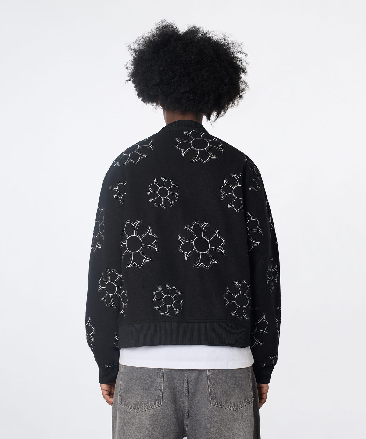 Reason Clothing Featured Cross Applique Wool Varsity Jacket - Black