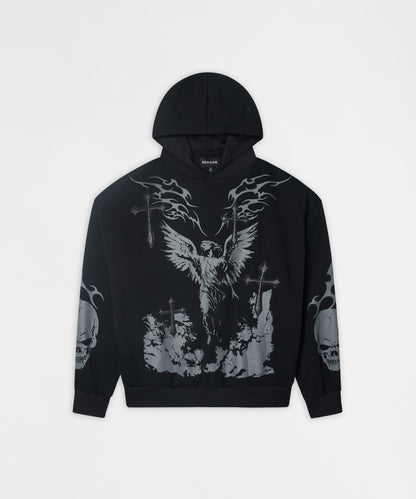 Reason Clothing Best Seller Sin Again PU Applique Hoodie - Black