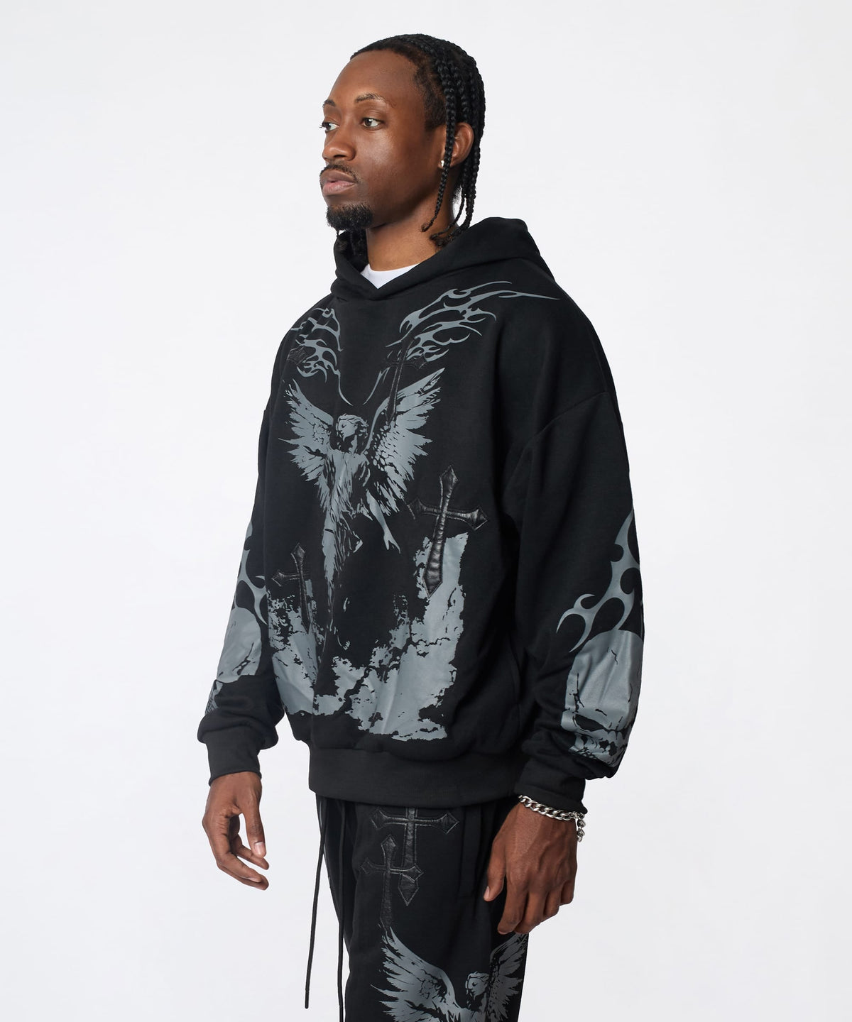 Reason Clothing Best Seller Sin Again PU Applique Hoodie - Black