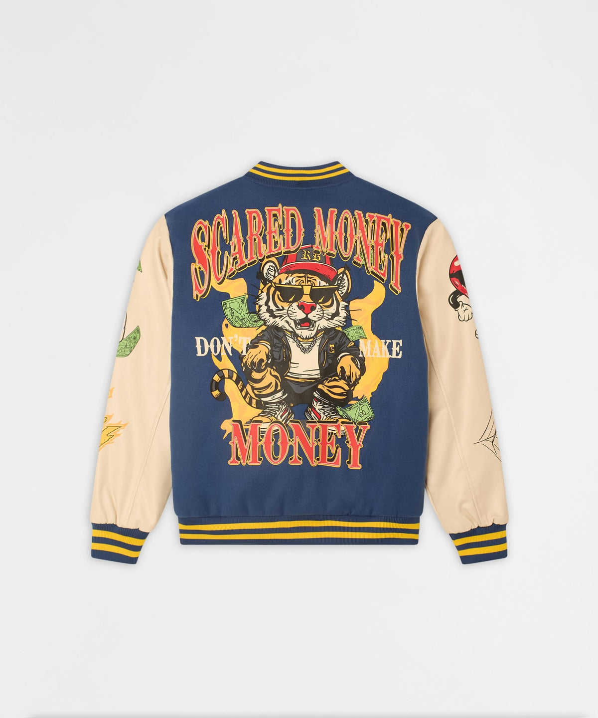 Reason Clothing Everyday Money Varsity Faux Leather Sleeve Jacket - Blue