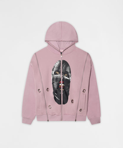 Reason Clothing Smart Buy Ski Mask Multi Zip Eyelet FZ Hoodie - Pink