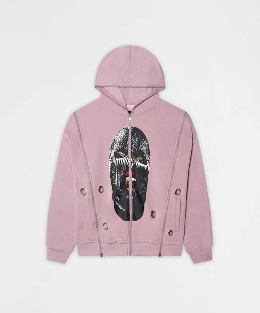 Reason Clothing Smart Buy Ski Mask Multi Zip Eyelet FZ Hoodie - Pink