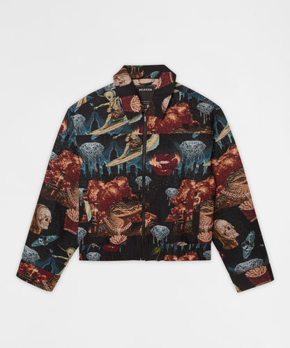 Reason Clothing Great Value Surreal Dream Tapestry Varsity Jacket - Black