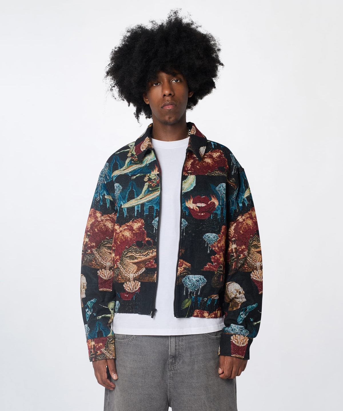 Reason Clothing Great Value Surreal Dream Tapestry Varsity Jacket - Black