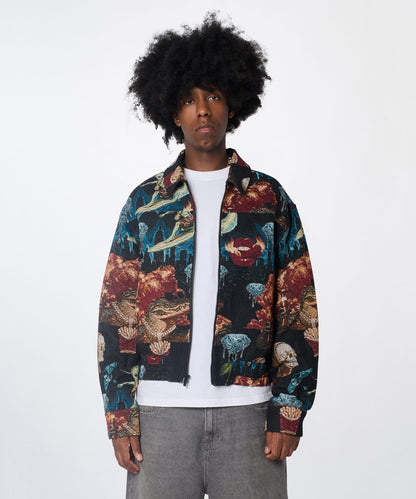 Reason Clothing Great Value Surreal Dream Tapestry Varsity Jacket - Black