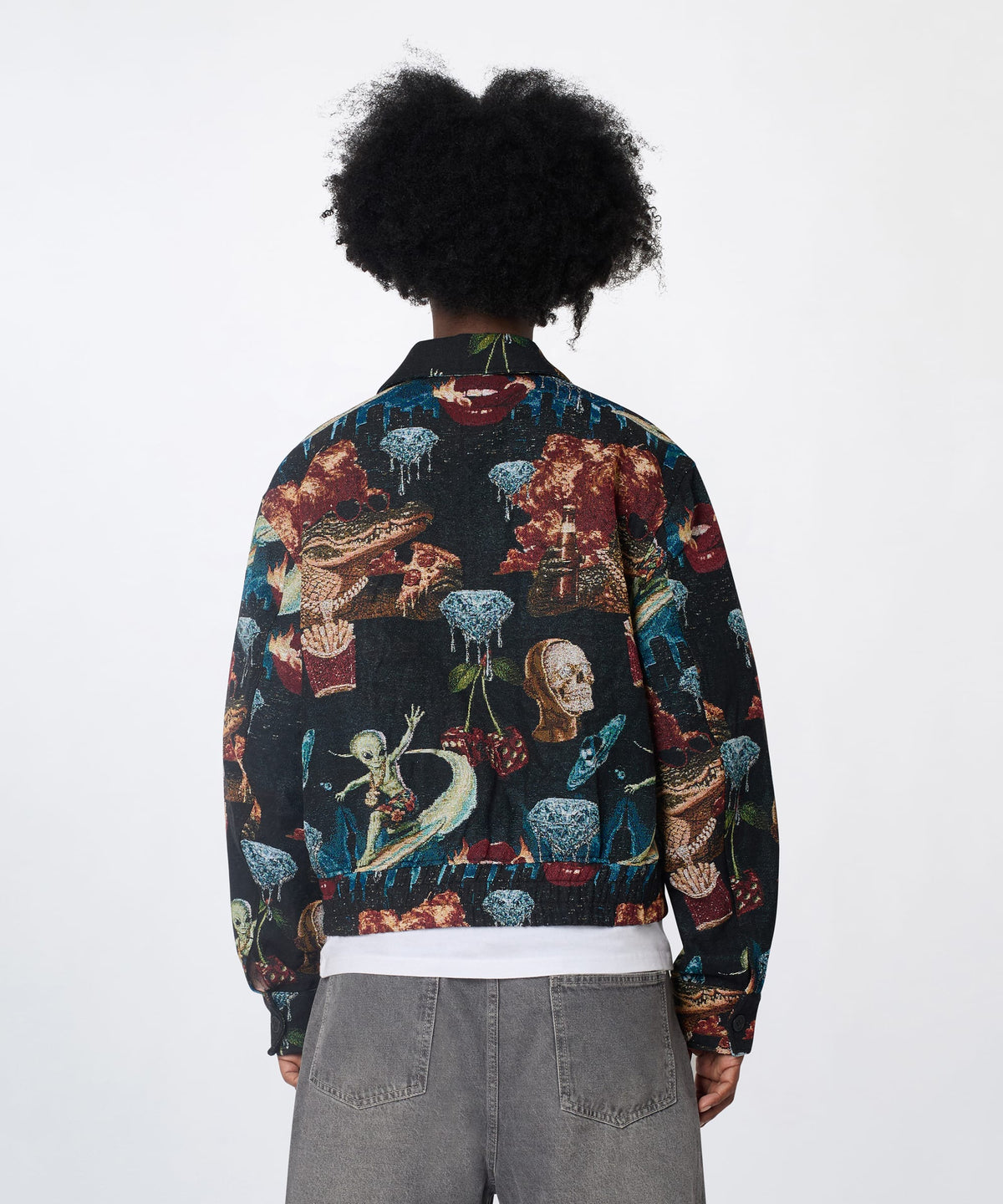 Reason Clothing Great Value Surreal Dream Tapestry Varsity Jacket - Black