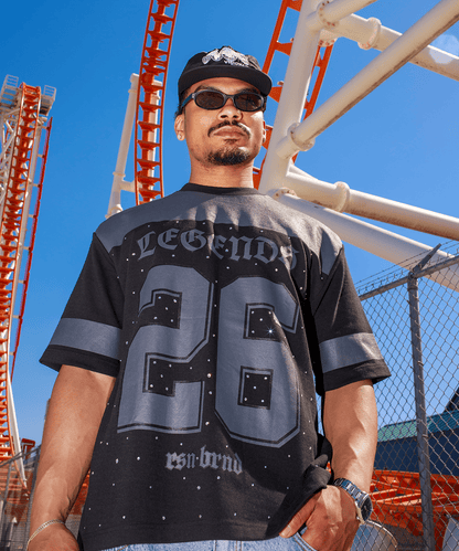 Reason Clothing Top Pick Football Rhinestones Short Sleeve Tee - Black
