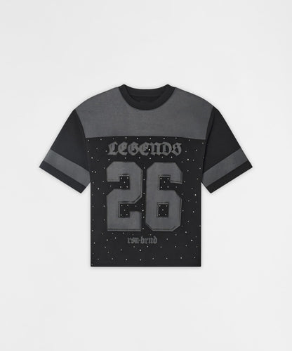 Reason Clothing Top Pick Football Rhinestones Short Sleeve Tee - Black