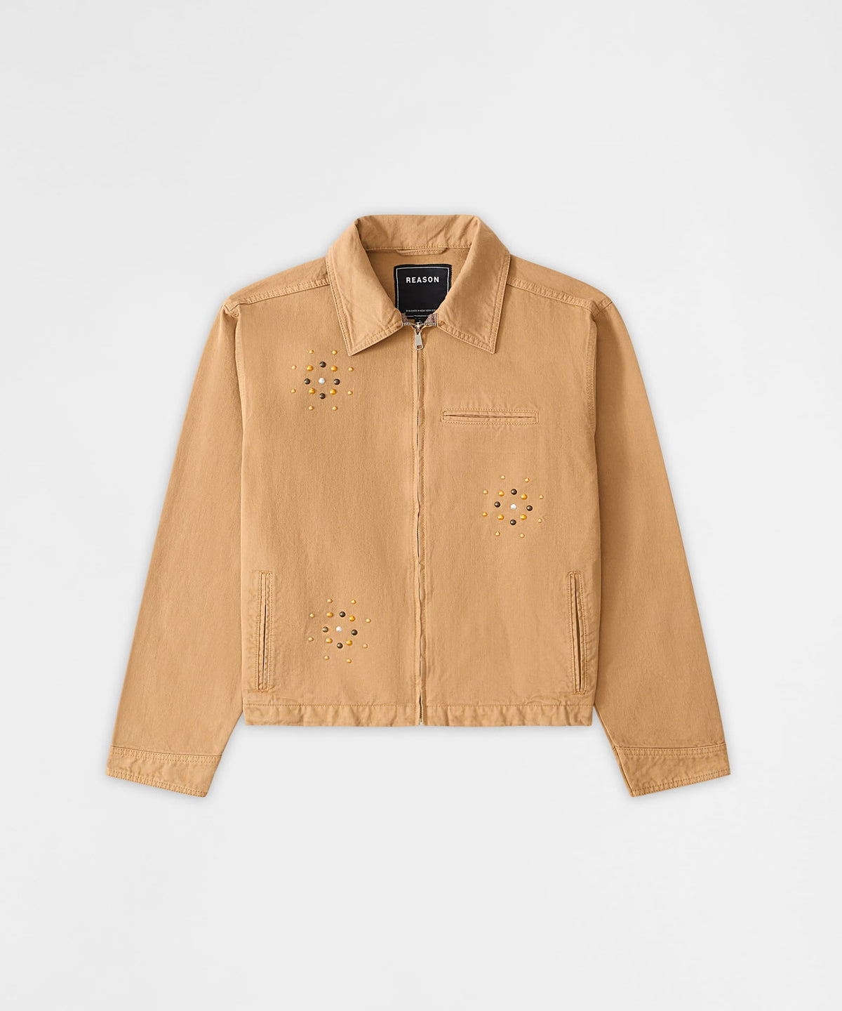 Reason Clothing Featured Studded Denim Jacket - Khaki