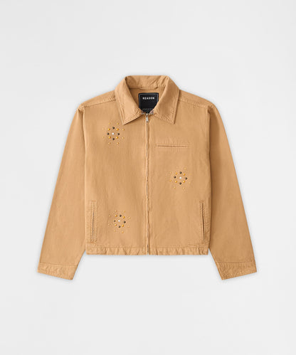 Reason Clothing Featured Studded Denim Jacket - Khaki