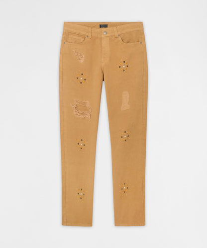 Reason Clothing Hot Sale Constellation Studded Distressed Denim Jeans - Khaki