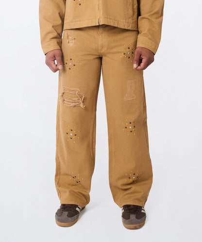 Reason Clothing Hot Sale Constellation Studded Distressed Denim Jeans - Khaki