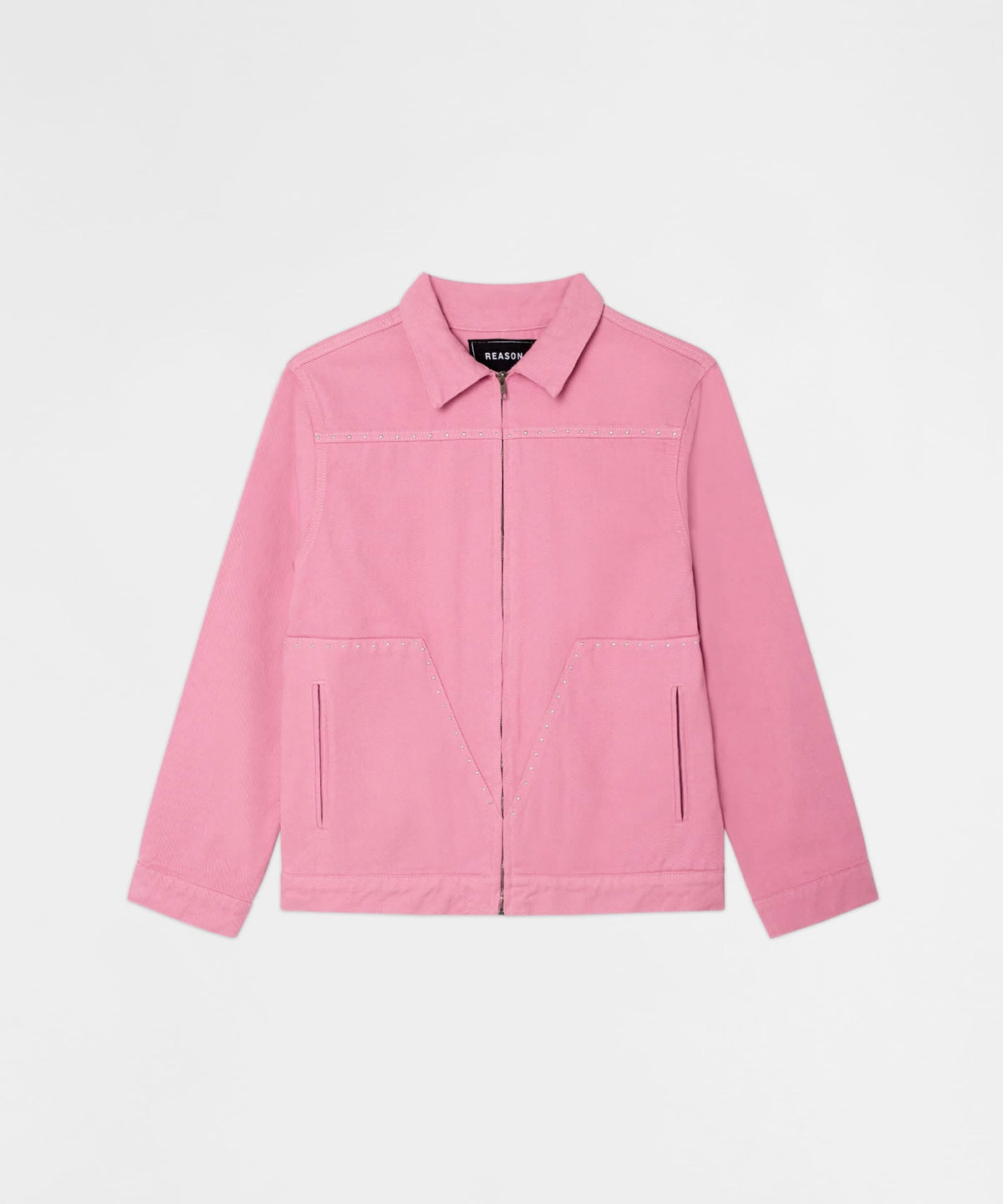 Reason Clothing Trending Saint Studded Work Denim Jacket - Pink