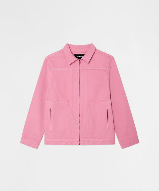 Reason Clothing Trending Saint Studded Work Denim Jacket - Pink