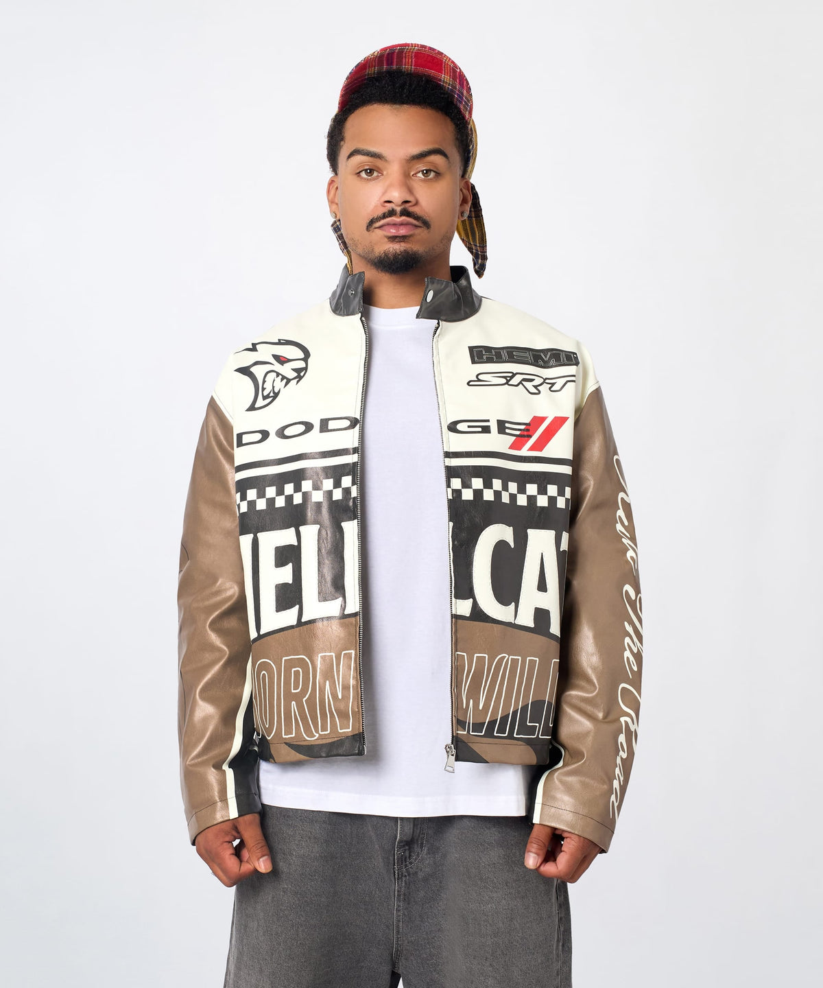 Reason Clothing Value Dodge Hellcat Moto Jacket PU - Khaki