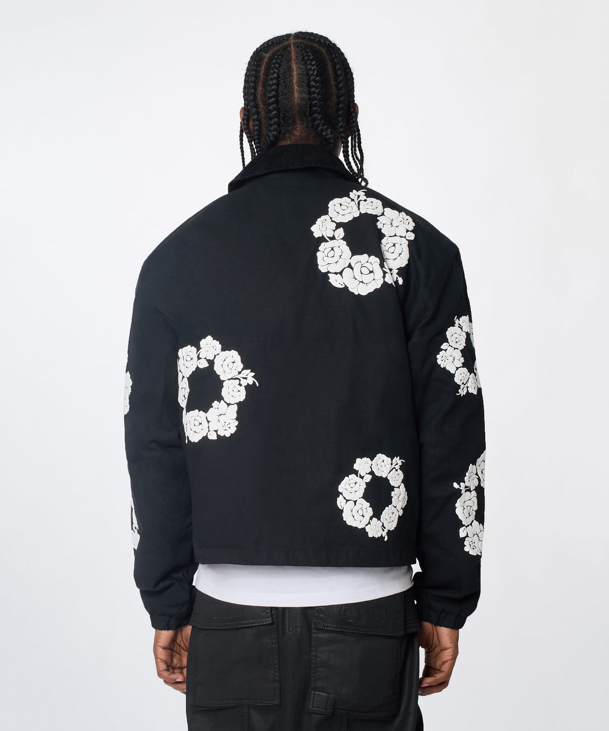 Reason Clothing Trusted Floral Wreath Collared Workwear Jacket - Black