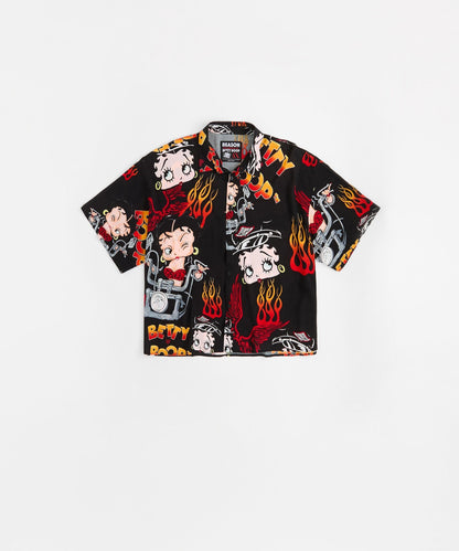 Reason Clothing Latest Betty Boop Biker Women's Viscose Button-Down Plus Size Shirt - Black