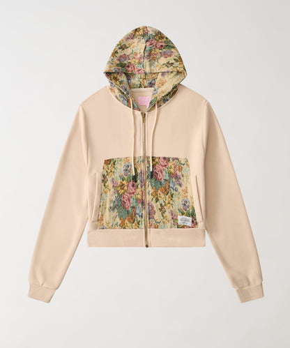 Reason Clothing Signature Women Floral Tapestry Graphic Zip Up Hoodie - Khaki