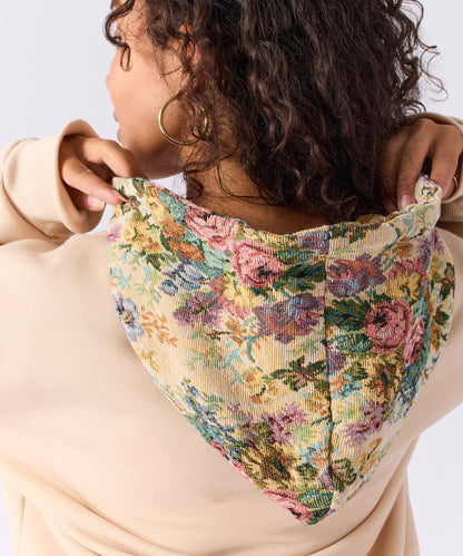 Reason Clothing Signature Women Floral Tapestry Graphic Zip Up Hoodie - Khaki