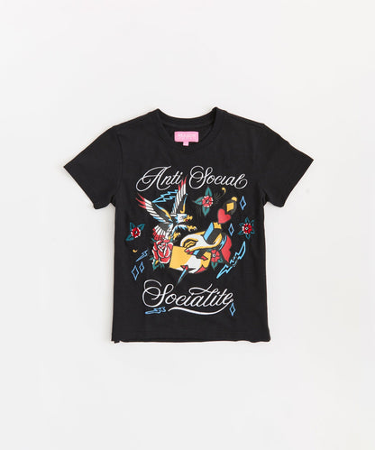 Reason Clothing Classic Anti Social Socialite Women's Graphic Cropped Short Sleeve Tee - Black