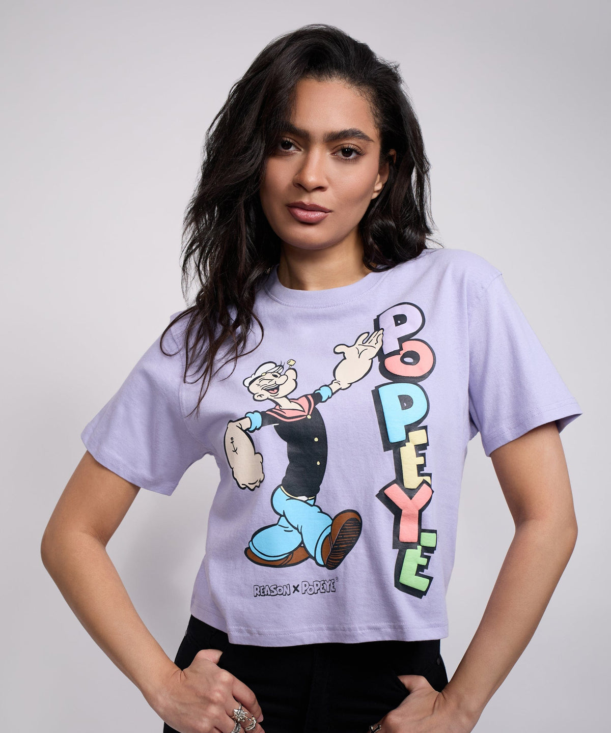 Reason Clothing Customer Favorite Popeye Logo Women's Graphic Cropped Tee - Lilac