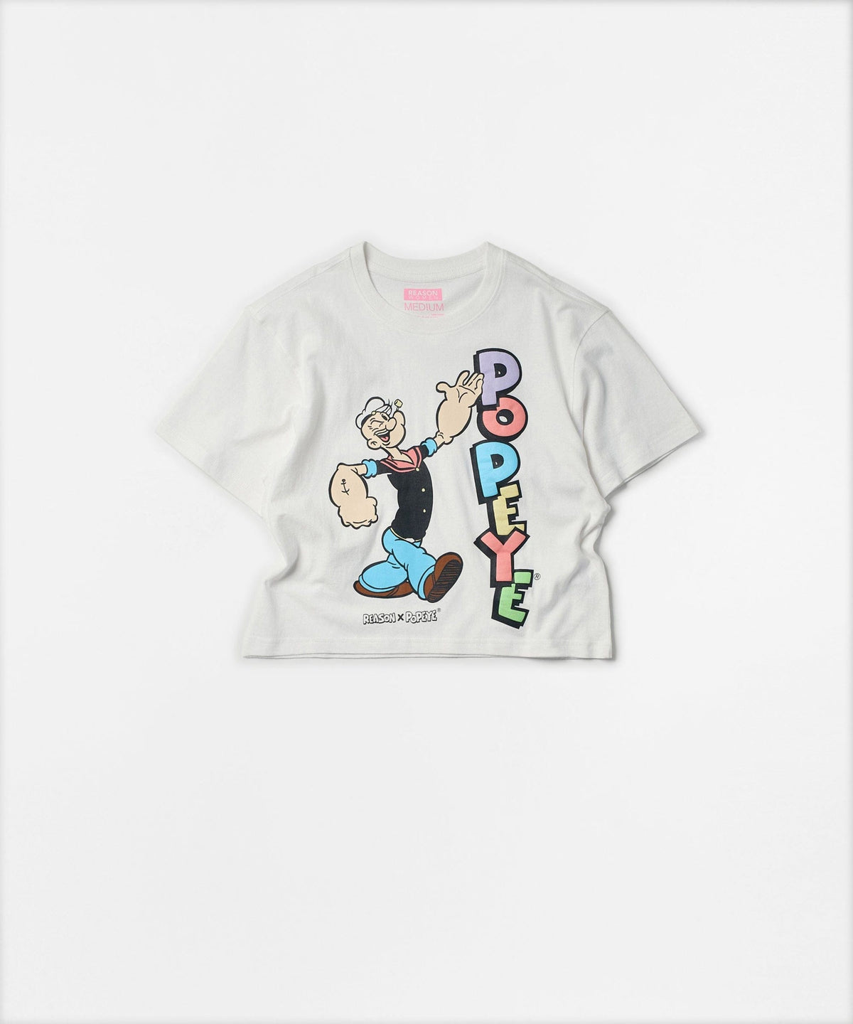 Reason Clothing Popular Popeye Logo Women's Graphic Cropped Short Sleeve Tee - White