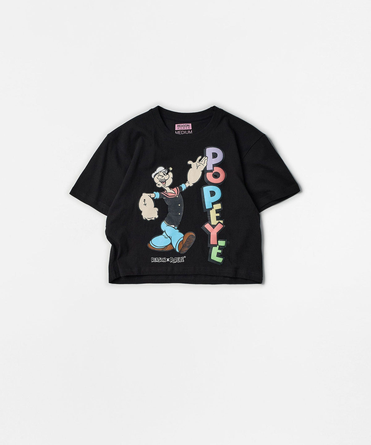 Reason Clothing Trusted Popeye Classic Women's Graphic Short Sleeve Cropped Tee - Black