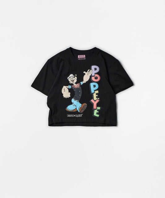 Reason Clothing Trusted Popeye Classic Women's Graphic Short Sleeve Cropped Tee - Black