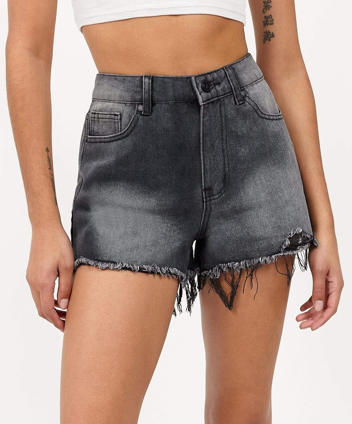 Reason Clothing Everyday Nora Women's Distressed Denim Shorts - Black