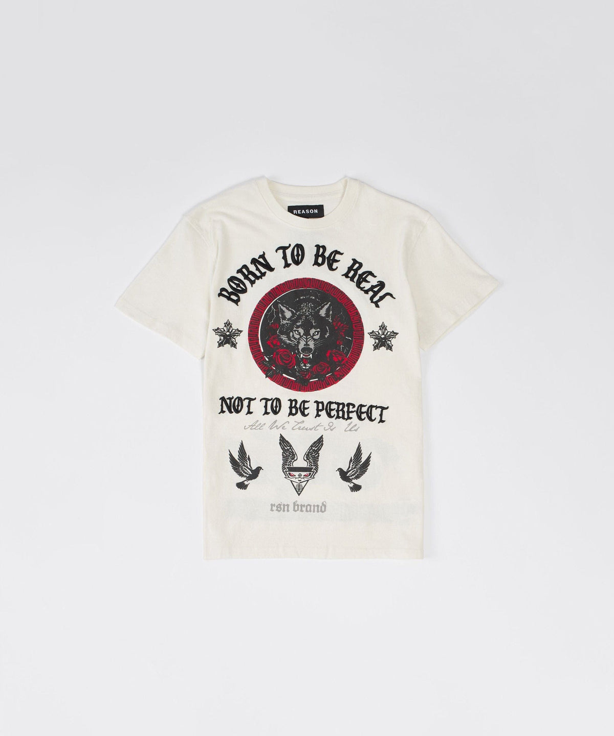 Reason Clothing Quality Kids Trust No 1 Embroidered Short Sleeve Tee - Cream