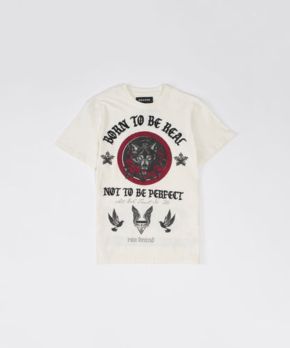 Reason Clothing Quality Kids Trust No 1 Embroidered Short Sleeve Tee - Cream