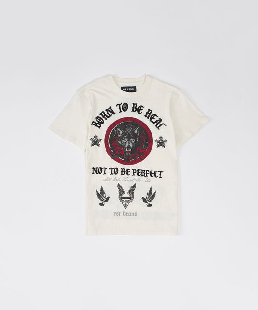 Reason Clothing Quality Kids Trust No 1 Embroidered Short Sleeve Tee - Cream