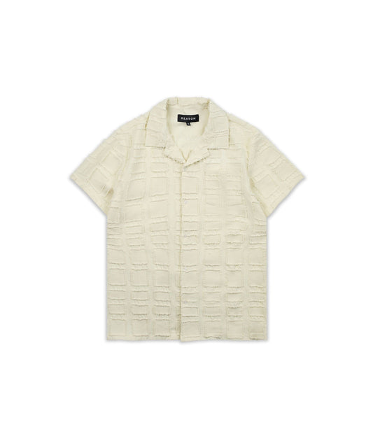 Reason Clothing Everyday Grid Kid's Textured Button Down Short Sleeve Shirt - Cream